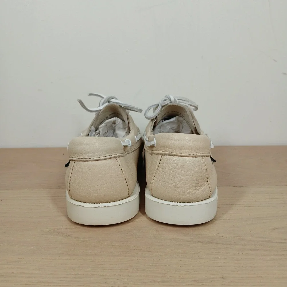 Bass Boaters Leather Boat Shoes Mens 7.5M Cream Leather Preppy Coastal Classic